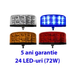 Girofar LED aerodinamic 12-24V 24 LED-uri de 3W - 5 ani Garantie - 1 punct (ax filetat) de prindere